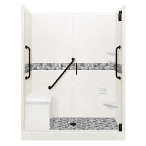 Newport Freedom Grand Hinged 34 in. x 60 in. x 80 in. Center Drain Alcove Shower Kit in Natural Buff and Black Pipe