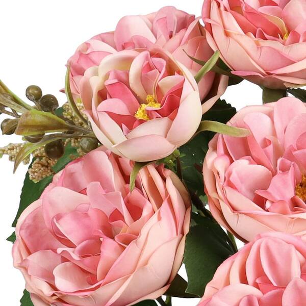 LIVING LUXURY 18 in. Red Orange Artificial Cabbage Rose Flower Stem Bush  Bouquet (Set of 2) 92032-R-ORG