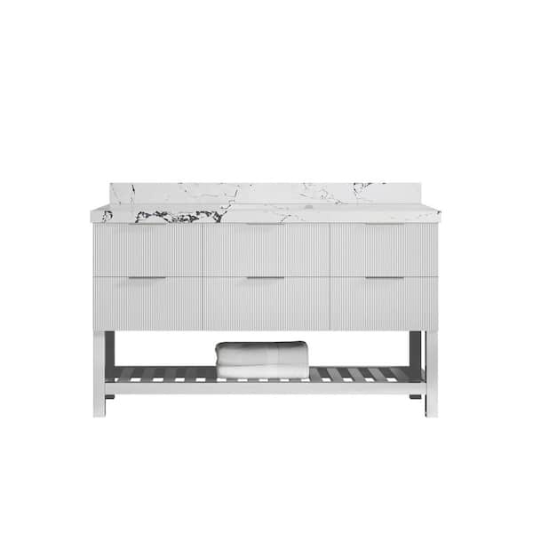 Willow Collections Catalina 60 in. W x 22 in. D x 36 in. H Single Sink Bath Vanity in White with 2 in. Viola Night Quartz Top
