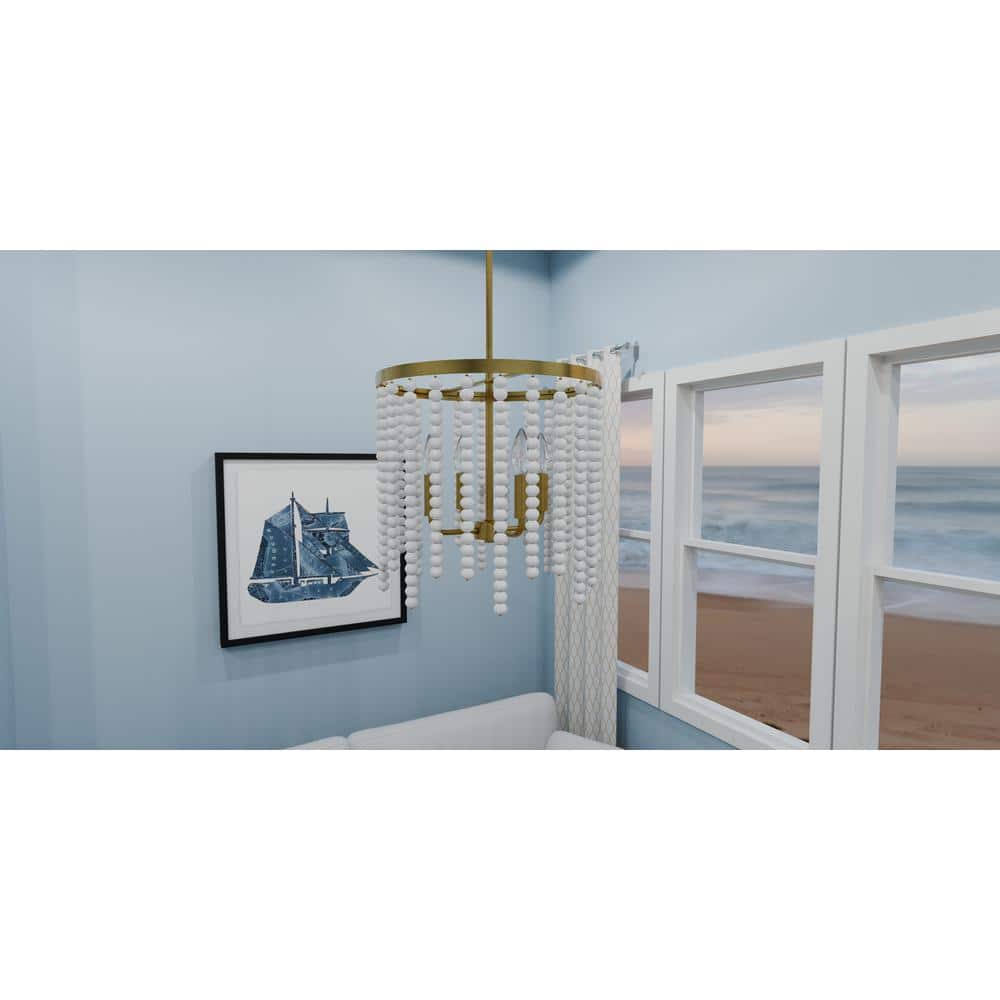 Aged Brass Drum Pendant Light with White Beads