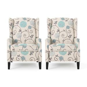 Wescott White and Blue Floral Fabric Nailhead Trim Recliner (Set of 2)