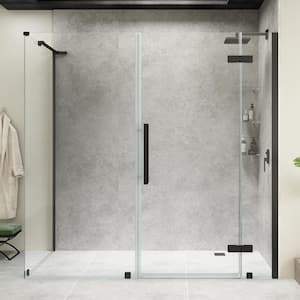 Tampa 76 1/16 in. W x 72 in. H Rectangular Pivot Frameless Corner Shower Enclosure in Black with Shelves