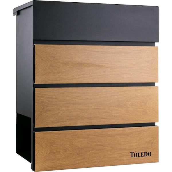 Matte Black-Oak Galvanized Steel Wall-Stand Mount Mailbox