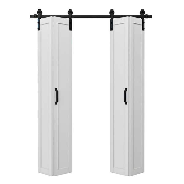 50 in. x 84 in. Paneled 1-Lite Solid Core White Finished Composite MDF Bifold Door with Bifold Barn Door Hardware