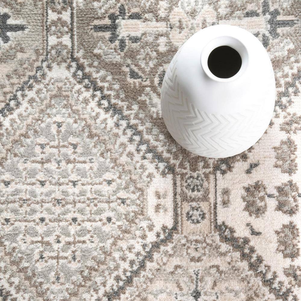 Becca Beige Oval 4' x 6' Synthetic Stain-Resistant Area Rug