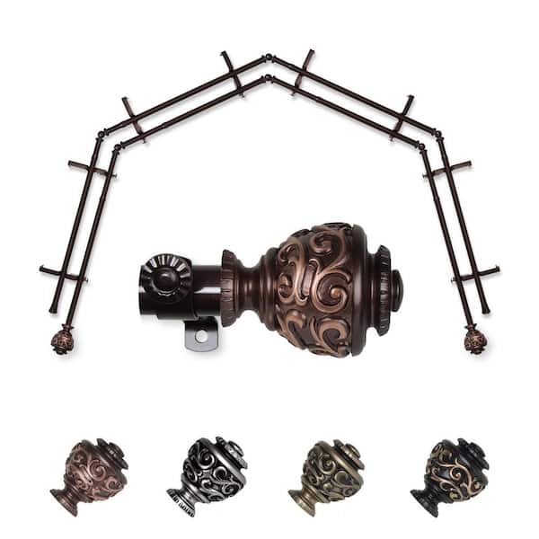 EMOH 13/16" Dia Adjustable 4-Sided Double Bay Window Curtain Rod 28 to 48" (each side) with Diana Finials in Cocoa
