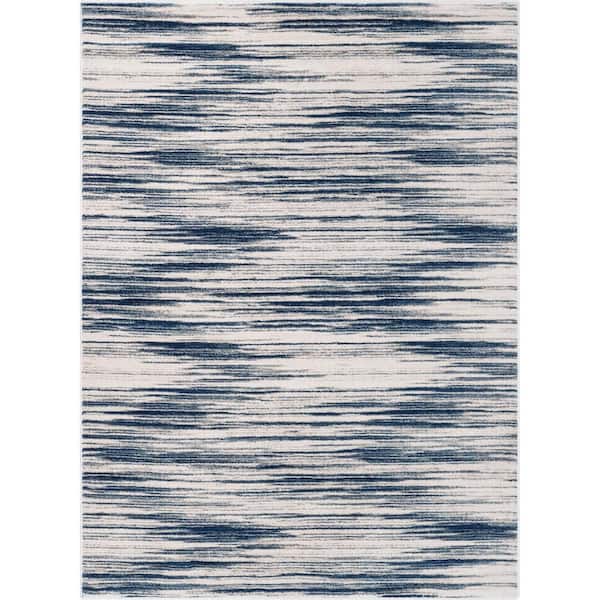 Well Woven Baldwin Sebastian Modern Striation Abstract Blue Ivory 9 ft. 3 in. x 12 ft. 6 in. Area Rug