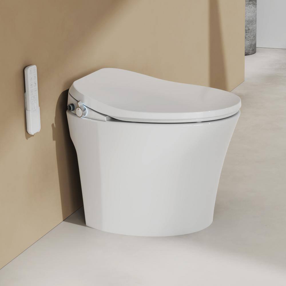White Elongated Smart Bidet Toilet Seat with Remote Control