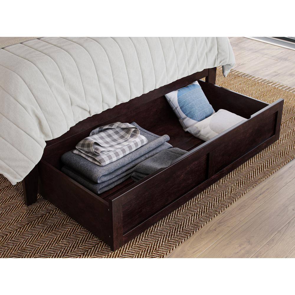 Espresso Solid Wood Queen Platform Bed with Foot Drawer