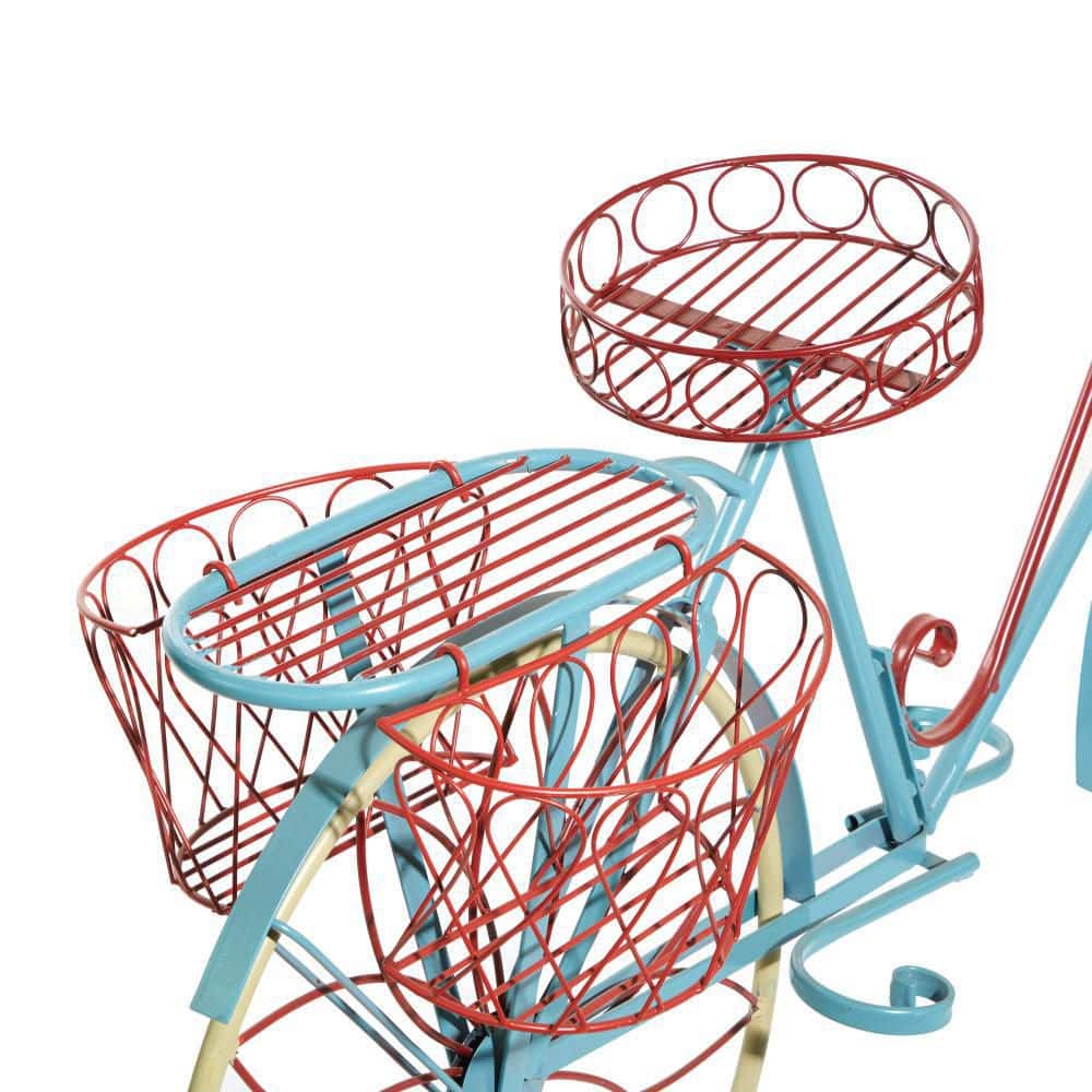 Vintage Blue and Red Metal Bicycle Plant Stand with Baskets