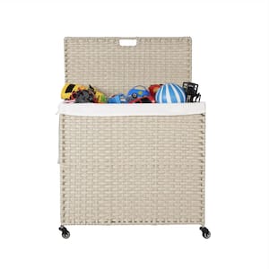 27.6 in. L x 13.4 in. W x 26.4" H in Light Grey PE Rattan Powder Coated Laundry Hamper with 2-Laundry Bags 160L Capacity