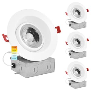 4 in. Adjustable LED Gimbal Canless Recessed Light with J-Box 5 CCT 12W 1000 Lumens IC Rated Damp Rated 4 Pack