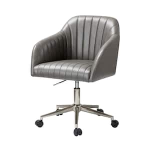 Luisa Grey Vegan Leather Ergonomic Height-Adjustable Tufted Stitching Swivel Office Chair with Gold Metal Base