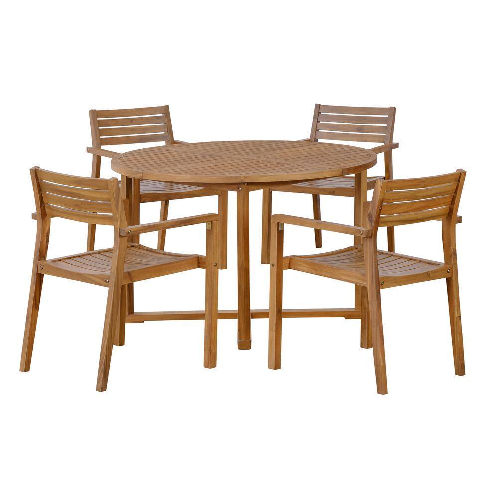 5-Piece Acacia Wood Outdoor Dining Set with 4 Chairs,Round Dining Table with Slatted Design for Patios,Gardens,Poolside price history on PriceWatchPro
