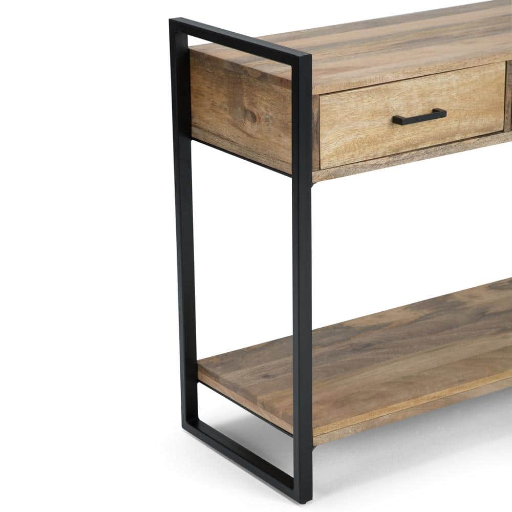 Riverside 54.5'' Rustic Industrial Solid Mango Wood Console Table with Storage