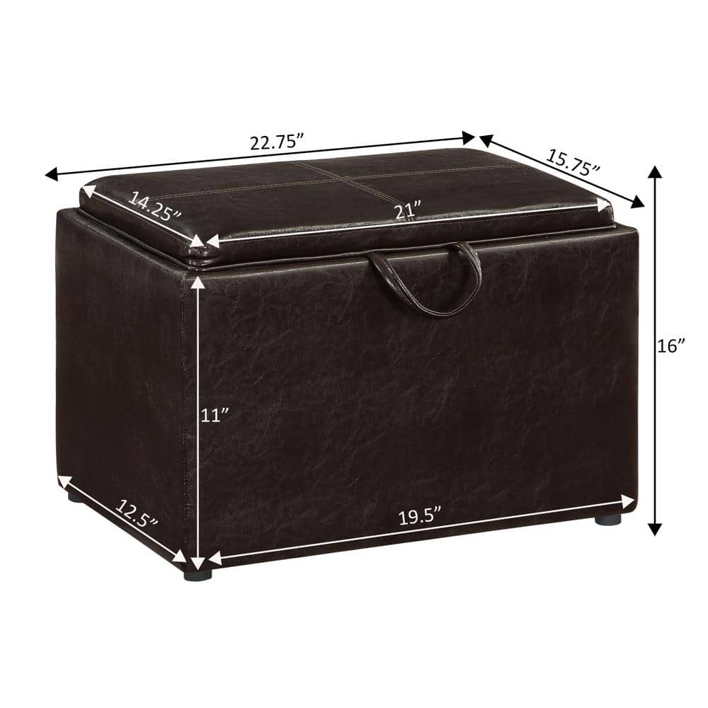 Espresso Faux Leather Versatile Storage Ottoman with Tray