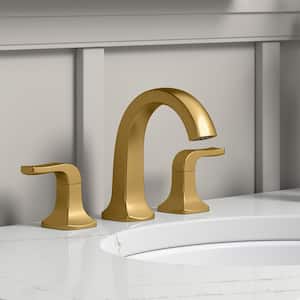 Rubicon 8 in. Widespread Double Handle High Arc Bathroom Faucet in Vibrant Brushed Moderne Brass