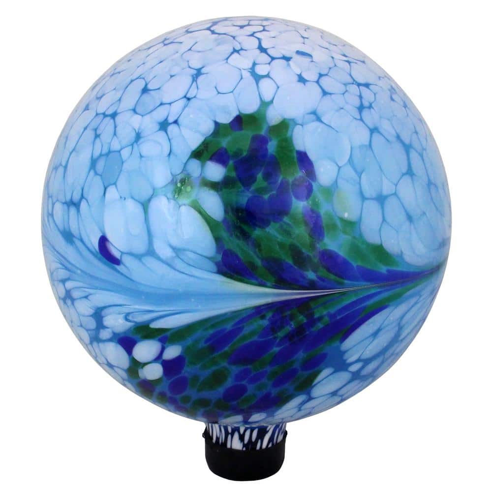10 in. Blue and Green Marbled Glass Outdoor Patio Garden Gazing Ball