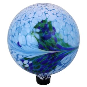 10 in. Blue and Green Marbled Glass Outdoor Patio Garden Gazing Ball