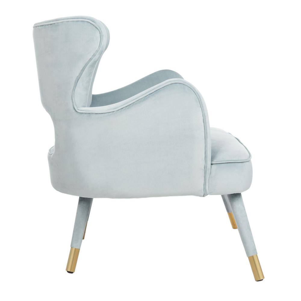 Slate Blue Velvet & Gold Wingback Transitional Accent Chair