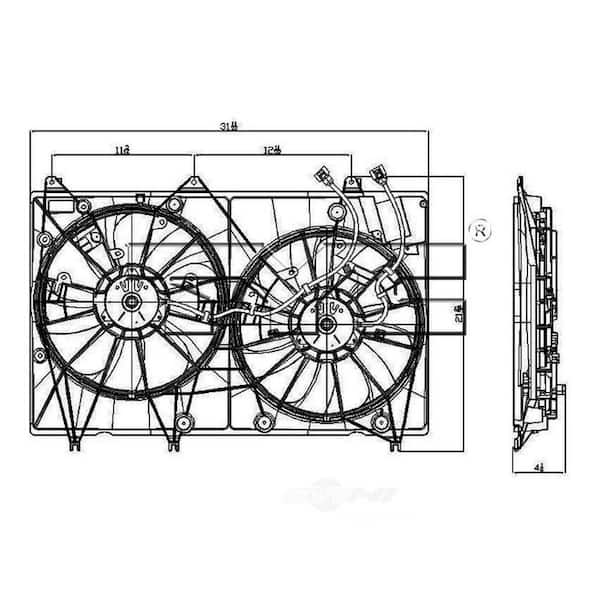 TYC Dual Radiator and Condenser Fan Assembly 2011-2013 Toyota Highlander