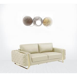 90 in Square Arm Leather Bridgewater Rectangle Sofa in Beige