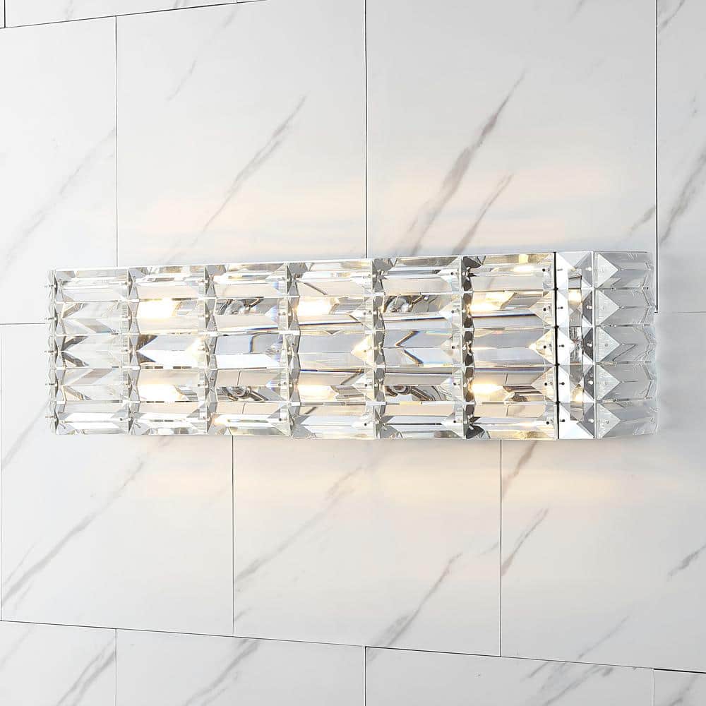 Evelyn Crystal Glam 24" Chrome LED Vanity Light with Mid-Century Flair