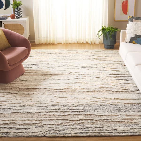 Tribeca 10 ft. x 14 ft. Ivory/Brown Faded Striped Area Rug