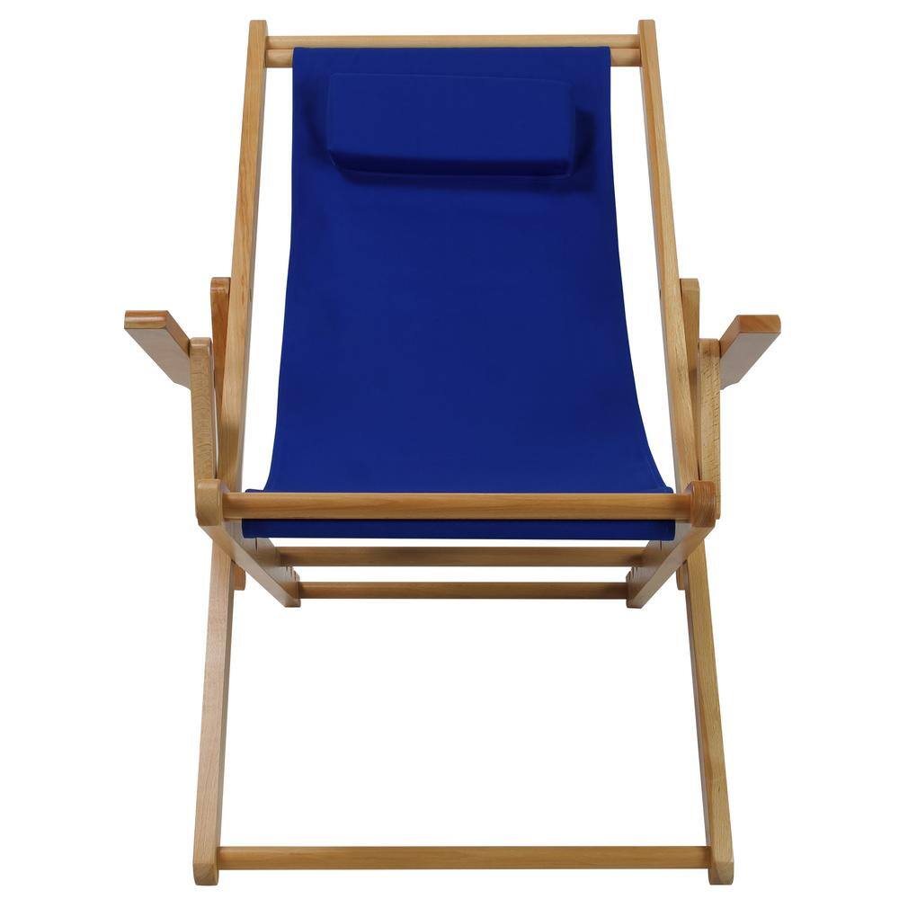 Natural Wood Sling Chair with Royal Blue Canvas