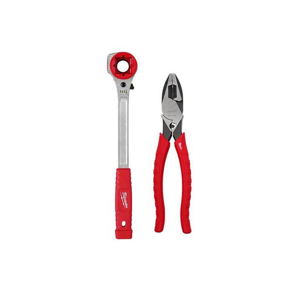 3/4 in. Linemans High Leverage Ratcheting Wrench with Milled Strike Face with 9 in. Linemans Pliers with Crimper