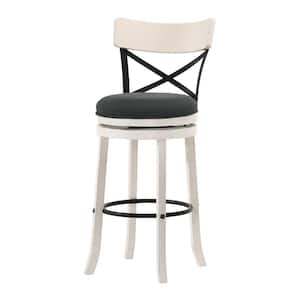 Eldare 43.75 in. Sea White and Black Low Back Wood Bar Height Stool (Set of 2)