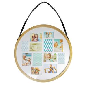 28 in. Wooden Round Collage with 12-Slots for Photos Wall Decor