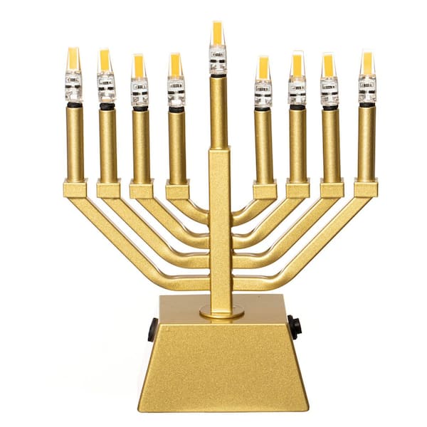 Wall Mount 9-Branch Hanukkah Menorah with LED Candles Illuminated Display Contemporary Decorative Judaica Modern Gold