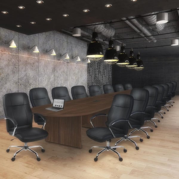 Legacy 240 in. Neo Walnut Racetrack Laminate Conference Table Desk with 3 Charging Ports