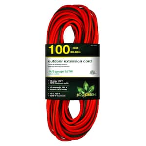 100 ft. 14/3 SJTW Outdoor Extension Cord, Orange with Lighted Green End