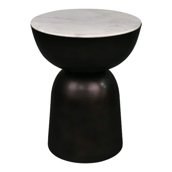 Atarah 16 in. Black/White Contemporary Natural Marble/Metal Handmade Round Hourglass End Table