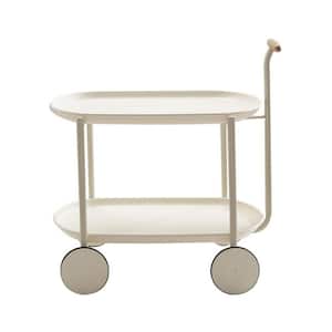 2-Tier Ivory Iron Rolling Kitchen Utility Cart with 4 Wheels and 1 Metal Hand-push Frame