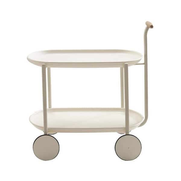 FUNKOL 2-Tier Ivory Iron Rolling Kitchen Utility Cart with 4 Wheels and 1 Metal Hand-push Frame