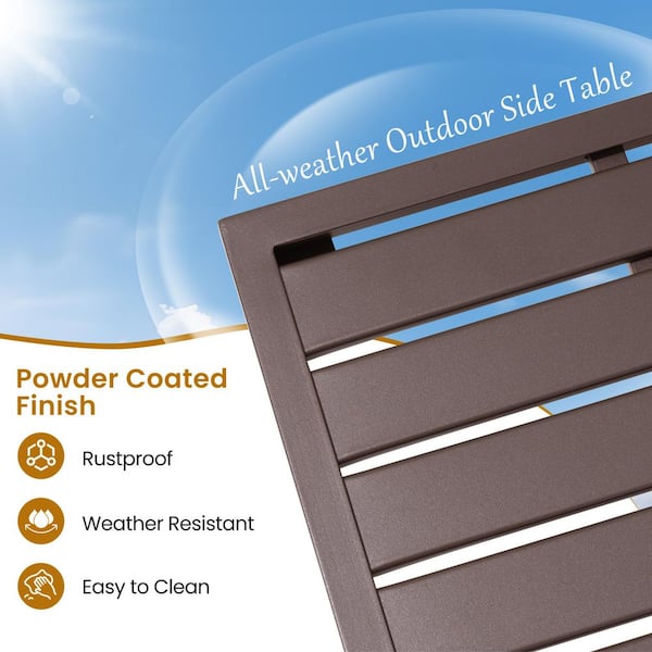 2-Piece 15.7 in. Square Metal Outdoor Side Patio Table in Brown Suitable for Chaise Lounge Chairs﻿