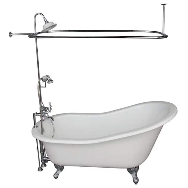 Barclay Products 5 ft. Cast Iron Ball and Claw Feet Slipper Tub in White with Polished Chrome Accessories