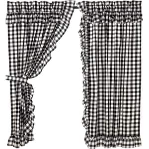 Annie Buffalo Check Black White 36 in. W x 63 in. L Ruffled Cotton Light Filtering Rod Pocket Window Curtain Pair