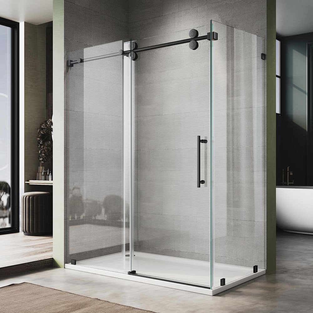 UKS04 65 in. W x 80 in. H x 34 in. D U-Channel Sliding Frameless Corner Shower Enclosure in Matte Black, Clear Glass price history on PriceWatchPro