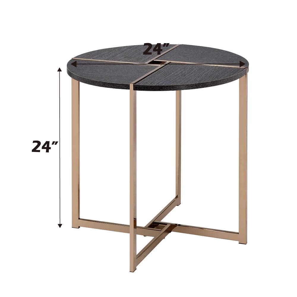 Bromia 24" Round Black Wood and Champagne Metal End Table