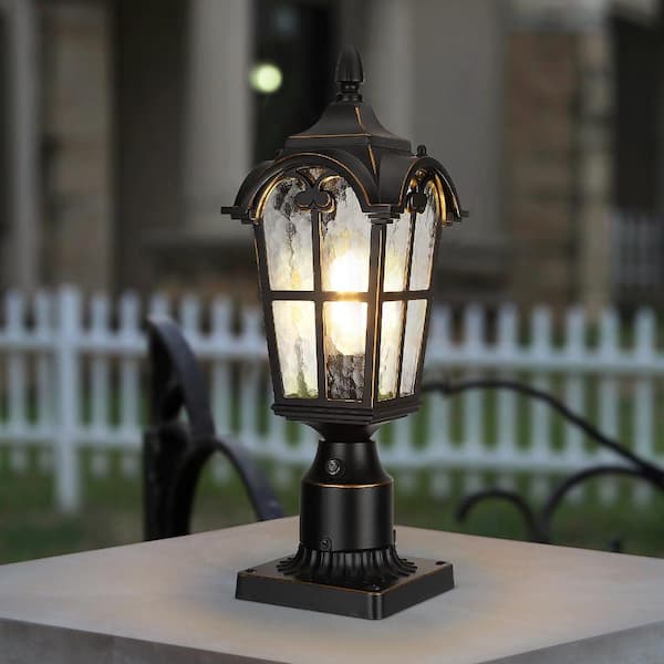 18 in. 1-Light Black Aluminum Dusk to Dawn Outdoor Waterproof Pier Mount Light with No Bulbs Included