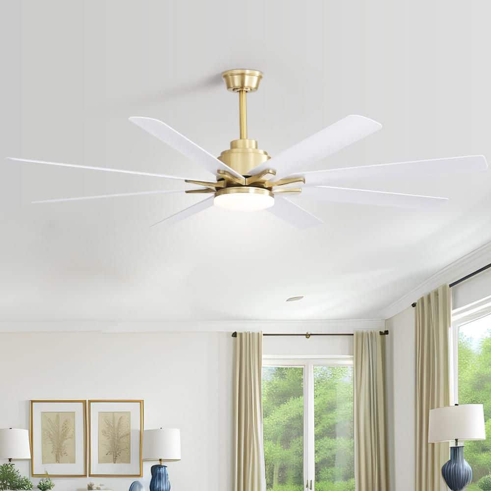 66 in. Smart Indoor Gold Downrod Mount Standard Ceiling Fan with Integrated LED and Remote Control price history on PriceWatchPro