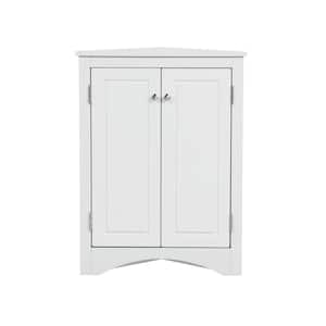 17 in. W x 17 in. D x 32 in. H White Freestanding Linen Cabinet Triangle Bathroom Storage Cabinet with Shelf in White