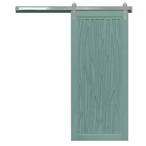 VeryCustom 36 in. x 84 in. Howl at the Moon Caribbean Wood Sliding Barn Door with Hardware Kit in Stainless Steel
