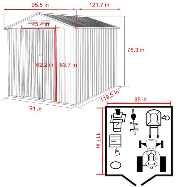 8 ft. W x 10 ft. D Metal Outdoor Storage Shed 80 sq. ft., Gray