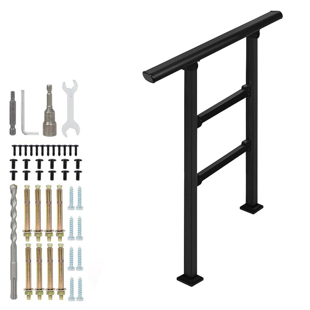 26.5 Wrought Iron Outdoor Stair Railing for 1-2 Steps Black Handrail Kit with Plastic End Caps and Adjustable Angle price history on PriceWatchPro