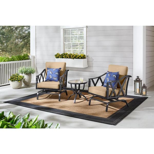 Hampton Bay Harmony Hill 3 Piece Black Steel Outdoor Patio Motion Conversation Set With Sunbrella Beige Tan Cushions Gc61013asspsebt The Home Depot - How To Cool An Outdoor Patio